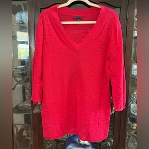 GAP Women's Bright Pink Long Sleeve V-Neck Top. Size XXL though fits like XL